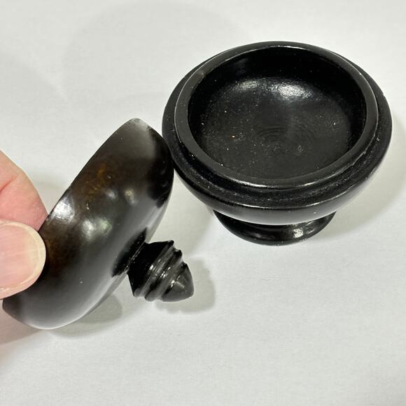 Turned Wood Wooden container dark finish miniature trinket ring collectible box - Picture 7 of 8